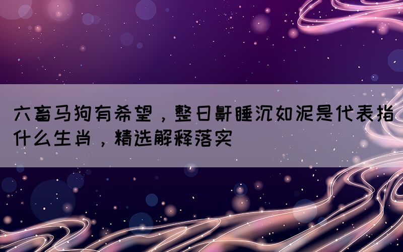 六畜馬狗有希望，整日鼾睡沉如泥是代表指什么生肖，精選解釋落實(shí)